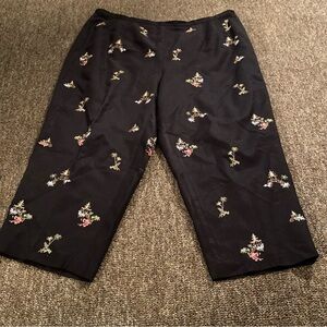 Talbots Black Floral Embroidered Pants